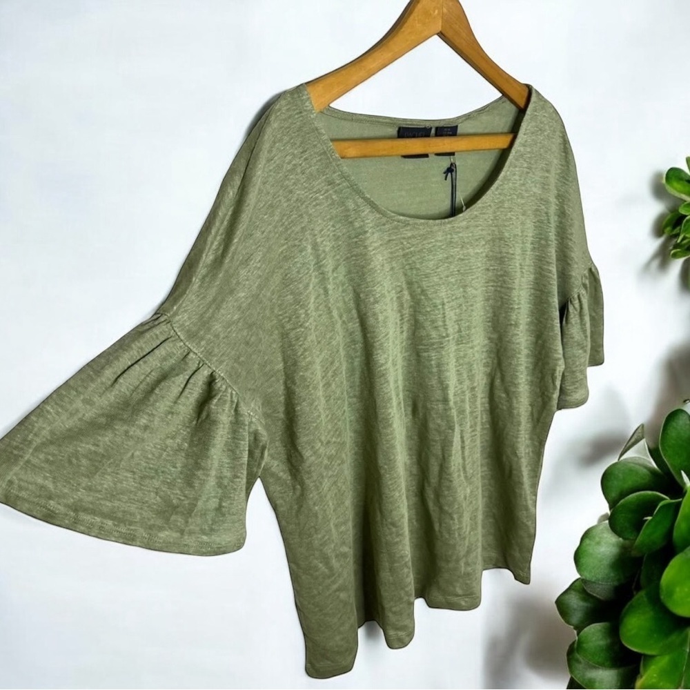 Rachel Roy 100% Linen Sage Green Boho Ruffle Sleeve Boxy Top NWT